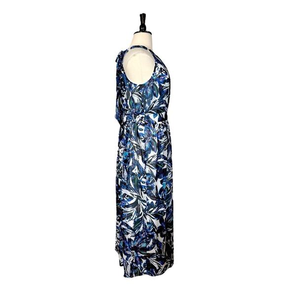 Jones Studio New Maxi Dress Halter Neck Pleated Chiffon Blue Multi Women’s 16W - Picture 3 of 12